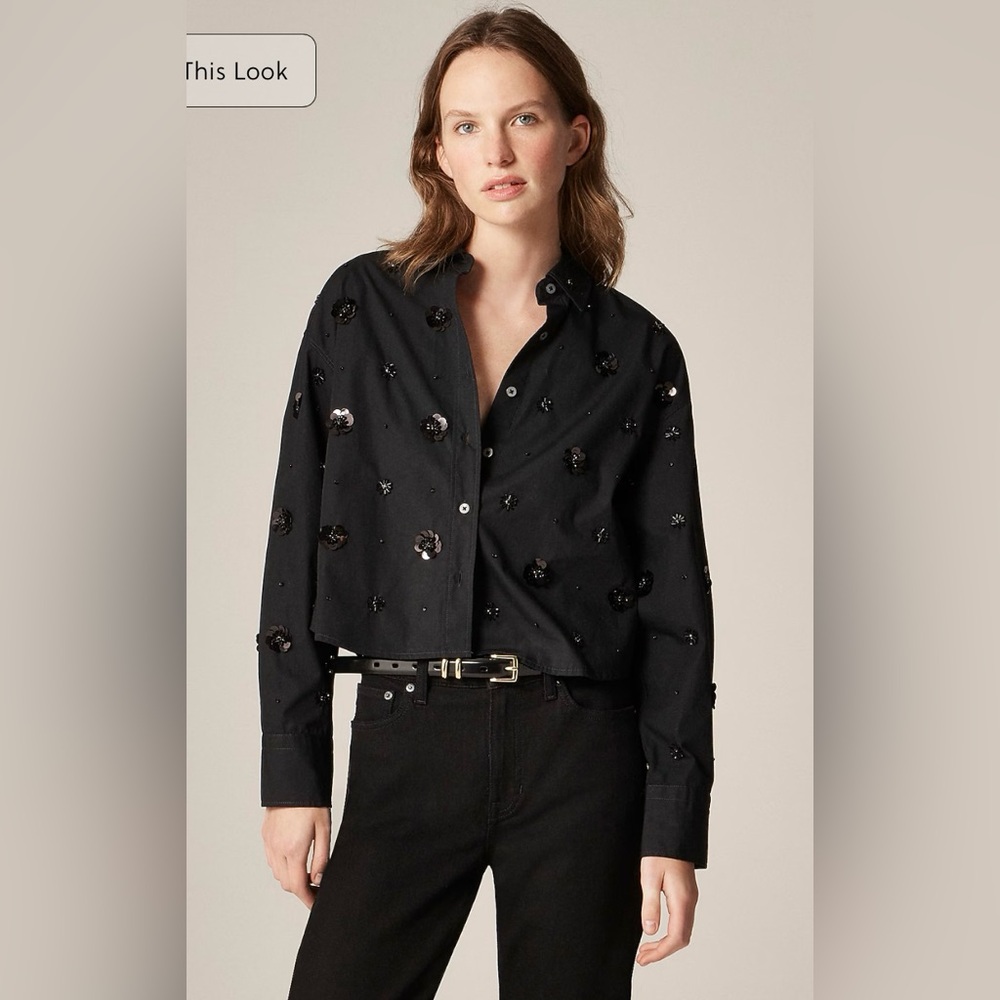 J.Crew Etienne cropped button-up shirt in embellished cotton poplin